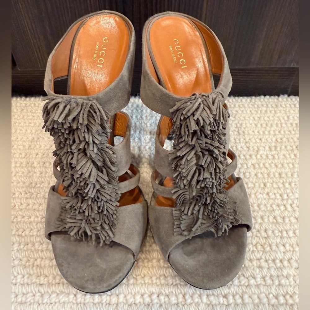 Gucci Taupe Fringe Women's Sandals